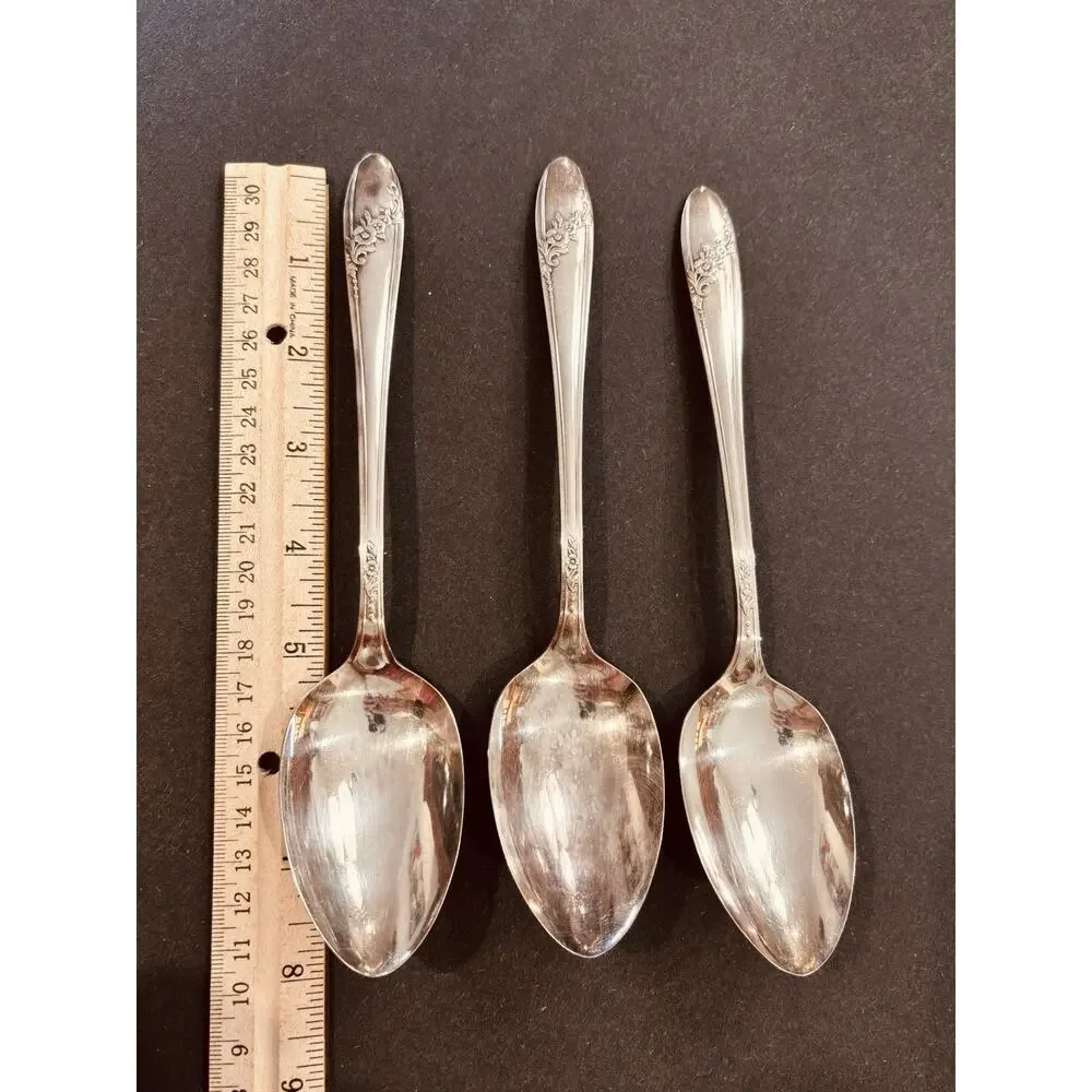 Vintage Set of 3 Tudor Plate Oneida Community Serving Spoons Queen Bess II, 8.5”